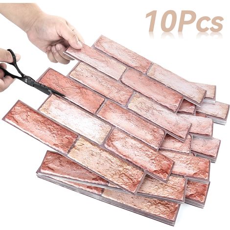 40Pcs 3D Brick Wall Panels - Classic Red Bricks Wallpaper Self-Adhesive Cladding Tiles - Waterproof DIY Wall Decor for Kitchen and Living Room - 30x30cm