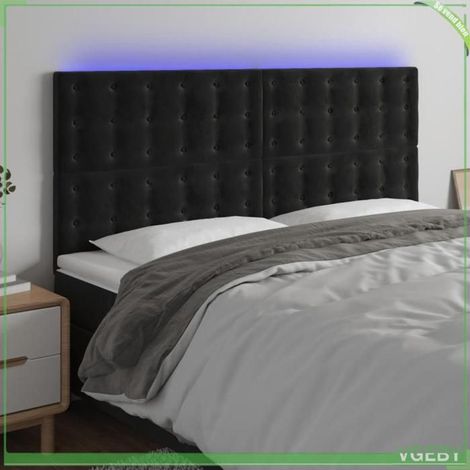 Tête de lit - 3122920 - Velours noir - LED intégrée découpable - 180 x 5 x 118/128 cm réglable (1/5)