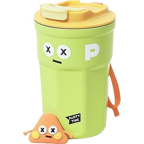 Mug de voyage isotherme en acier inoxydable, design mignon, avec couvercle, vert 400 ml, idéal pour le bureau (1/5)