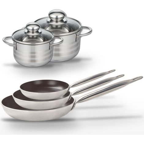 Lot 3 Poêles 24/28/32 cm Elo Bistro Line et 2 Faitouts 12/14 cm (1/5)