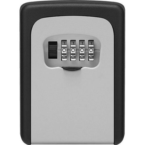 Schlüsselsafe mit 4-stelligem Zahlenschloss – Wandmontage – Für den Innen- und Außenbereich geeignet – Wasserdicht – Für Zuhause, Garage, Schule – Grau (1/5)