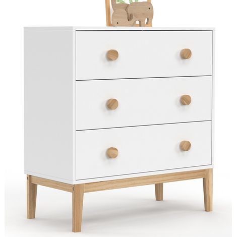 Cassettiera a 3 cassetti per bambini JACOB 80 cm in bianco e legno (1/5)