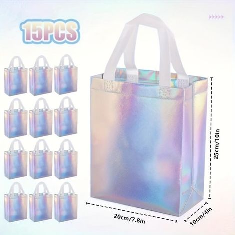 Sacs-cadeaux holographiques iridescents de 15pcs - sacs à main moyen réutilisables avec du matériel PP durable