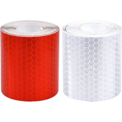 2 pièces Ruban Réfléchissant 5cmx3m, bande réfléchissante autocollante Imperméables Ruban d'Avertissement Auto-adhésif pour Vélos, Extérieur, Voitures (blanc et rouge) (1/5)