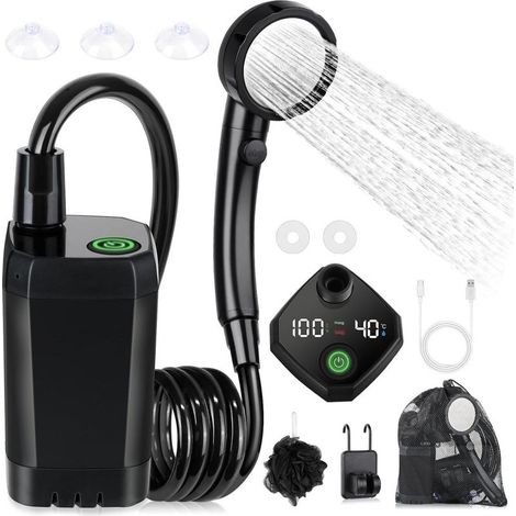Doccia portatile da campeggio - Resistente e robusta - Batteria ricaricabile da 6000 mAh - Display LED intelligente - 4 getti d'acqua - Pompa doccia esterna impermeabile - Doccia mobile - Ideale per l (1/5)
