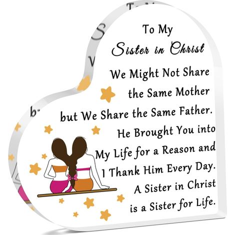 Plaque acrylique chrétienne pour sœur, cadeau religieux pour femme, déco de bureau inspirante sur la foi, cadeau d’amitié et reconnaissance, souvenir cœur en acrylique - 8.5x8.5x1cm (1/5)