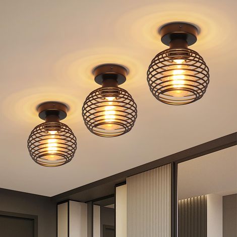 Lot de 3 plafonniers vintage, Plafonniers industriels en métal, Lustre creux noir, lustre de plafond d'allée pour salon, balcon, cuisine, chambre (1/5)