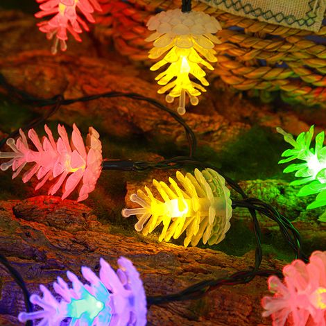 Lichterkette in Form von Tannenzapfen (farbiges Licht), 7 Meter lang, 50 LED-Perlen, ideal für Garten- und Partydekorationen