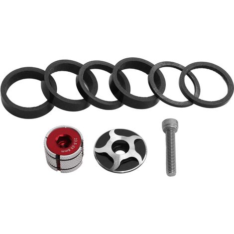 Jeu de Rondelles de Direction pour Vélo Noir avec Capuchon de Potence et Bouchon d'Expansion Fourche 28.6mm (1/5)