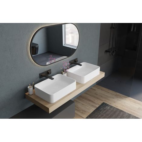 BERNSTEIN - Lavabo de pedestal de diseño Baño mineral fundido - NT8566 - 50x36x12,5cm Blanco mate, Con desagüe y tapa blanca