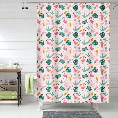 Rideau de douche flamant rose décoration moderne, rideau salle de bain imperméable,90x180 cm,Polyester,Rose (1/5)