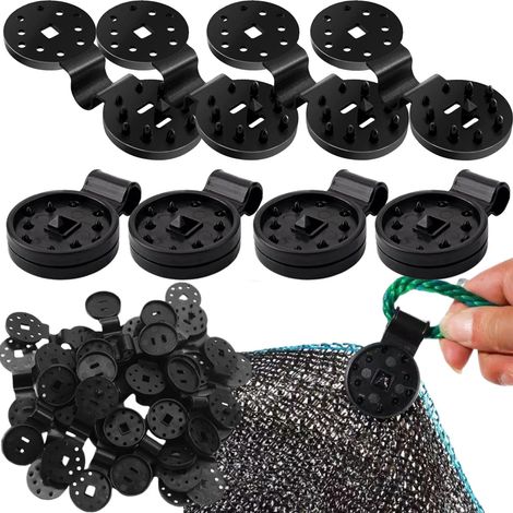 Clips de Fixation pour Bache, 50 Pièces, Noir, Polyéthylène, Clip Spécial avec Œillet, Clips en Plastique de Tissu d'Ombre pour Toile e Clôture (1/5)
