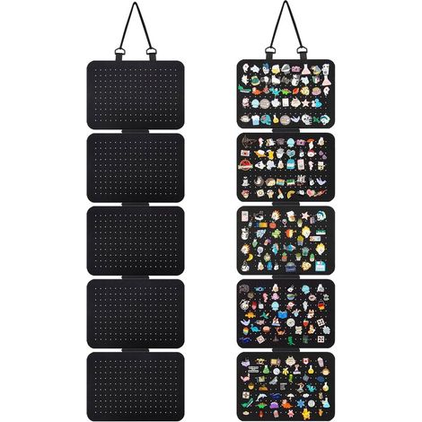 Présentoir à épingles réversible en émail suspendu, avec 5 sections amovibles, page de présentation pour broches, porte-badges pour au moins 120 pièces (sans épingles) (noir, rectangulaire) (1/5)