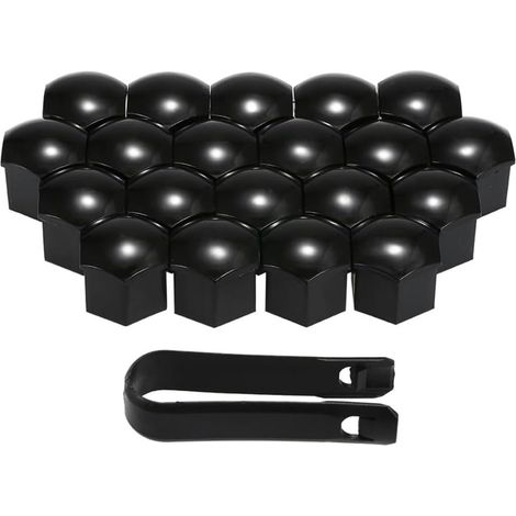 20 Pièces Cache-Écrou 17mm + 1 Outil, Capuchons Hexagonaux Protection Roue, Noir