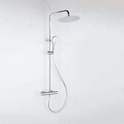 Adema sparkle 2.0 ensemble de douche à effet pluie avec thermostat douche de tête 30cm douchette à main 3 positions chrome 110cm (1/5)