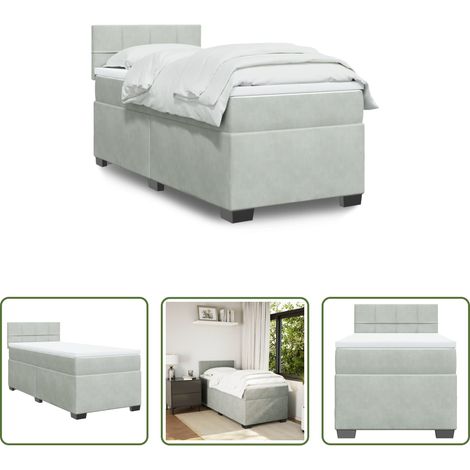 Matratze -  Boxspringbett mit Matratze Hellgrau 100x200 cm Samt (1/5)