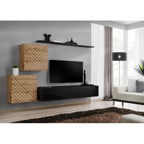 Ensemble de 4 meubles muraux "Switch V " pour TV en bois - Beige et Noir - L 250 x H 150 x P 40 cm - Livraison gratuite