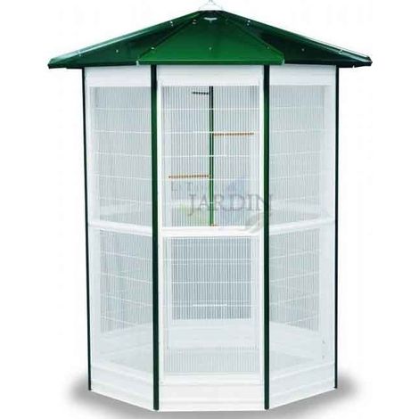 Suinga – Volière cage à oiseaux 8 côtés galvanisée 150 x 235 cm – Toit vert – Fabriquée en Espagne – Pour perroquets et oiseaux