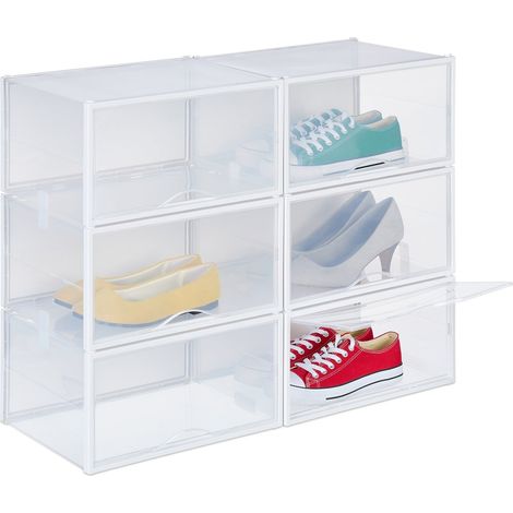 Cajas de zapatos transparentes con puertas, paquete de 6 apilables