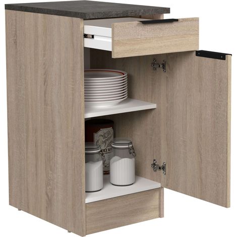 Módulo Cocina Inferior Arko Estilo Industrial en color Roble Áspero y Negro con 1 Cajón y 1 Puerta  40x86x60 cm