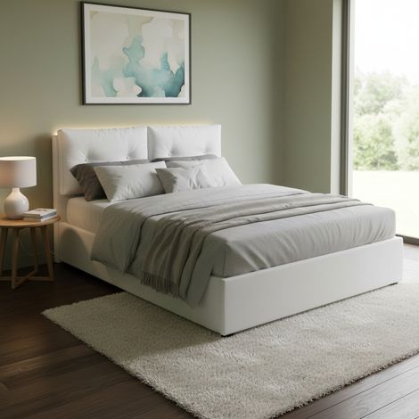 Talamo Italia Doppelbett Morena, Containerbett mit Kunstlederbezug, 100% Made in Italy, Frontöffnung, inklusive Matratze Cm 160x200, Weiß (1/5)