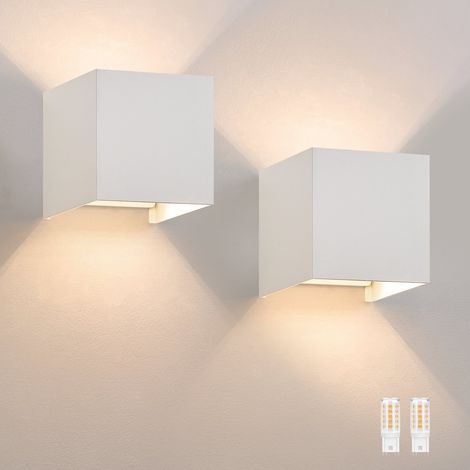 ZMH Lampe murale LED Intérieur/Extérieur : set de 2 lampes extérieures blanc chaud IP65 Lampes murales extérieures G9 Blanc Luminaire,maison chambre couloir cage d'escalier (1/5)