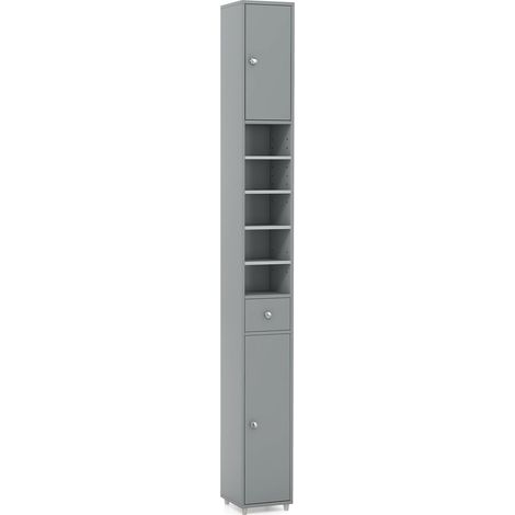 Bathroom Tall Cabinet Slim Freestanding Storage Organizer Cupboard With 2 Doors Grey