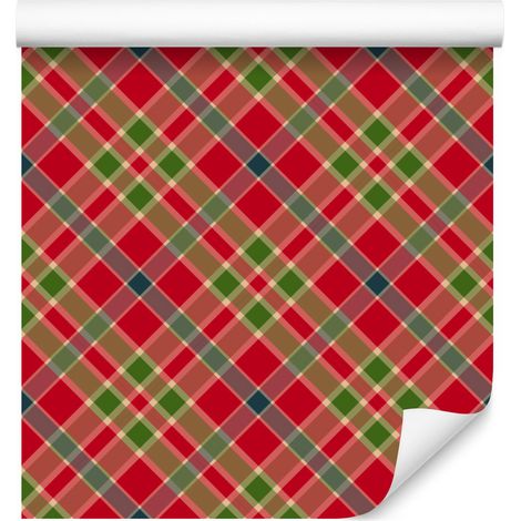 Carta da parati natalizia autunnale a quadri rossi e arancioni 50x1000 cm (1/5)