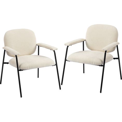 Lot de 2 fauteuils de salon - HOMCOM - dossier profilé, accoudoirs rembourrés - chenille - 64 x 67 x 76,5 cm - crème (1/5)