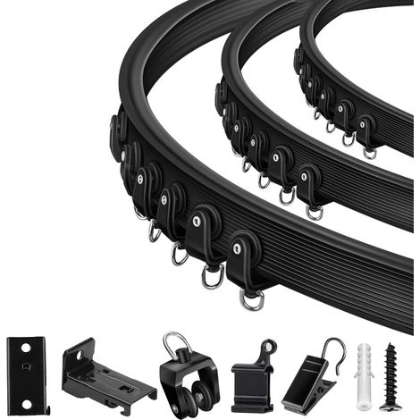 Rail de rideau de plafond, rail de rideau flexible et pliable de 3,7 m pour tringle à rideau, montage mural, système de rail coulissant pour camping-car, baie vitrée, séparateur de pièce (1/5)