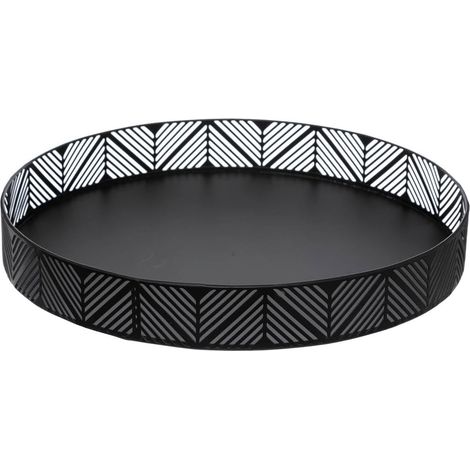 Secret De Gourmet - Corbeille Plateau En Métal Noir Frise D 30 Cm