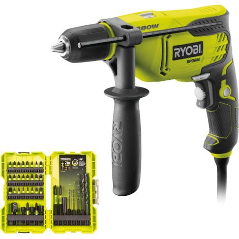 Pack RYOBI - Perceuse à percussion RPD680K - 680W - Coffret empilable impact RAK38DSDI2 38 accessoires perçage-vissage-boulonnage (1/4)