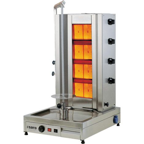 Grill Kebab Gaz - Inox - 80kg - 4 Brûleurs - 13kW - 560x650x1070mm - Saro