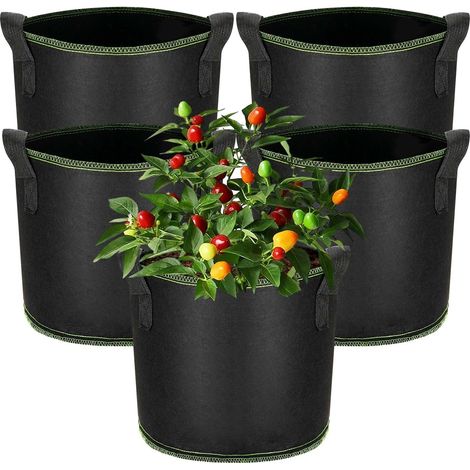 5 Pièces Sac à Plantes - Sac de Culture pour Plantes, Pot en Non Tissé avec Poignées, Pot en Tissu Réutilisable, Pot de Plantation pour Fleurs, Pommes de Terre, Fraises, Tomates (12L) (1/5)