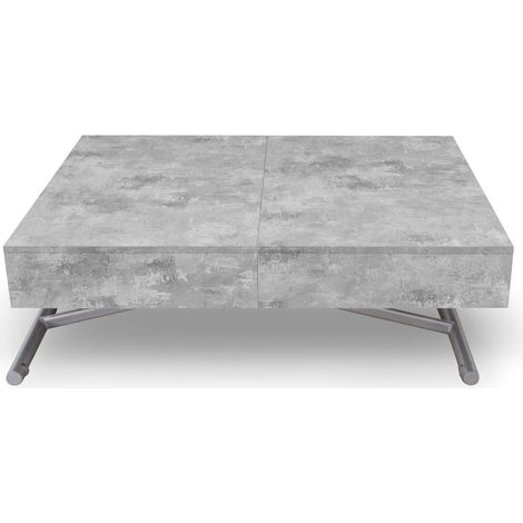 Table Basse relevable Sundance Effet béton – Table Basse Transformable avec rallonges – L120‑155‑190 x P80 x H40/75 cm – Bois MDF (1/2)