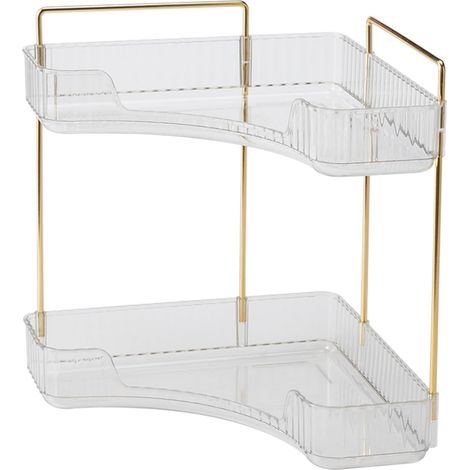 Rectangular Makeup Organizer: Bathroom countertop organizer, adjustable plastic storage boxes, large capacity for perfumes (2 tiers, transparent-B) (1/5)