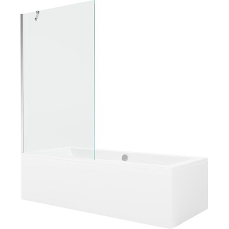 Mexen Cube Rechteckige Badewanne 170 x 80 cm mit Verkleidung und 1-flügeliger Duschwand 100 cm, transparent, Chrom (1/5)
