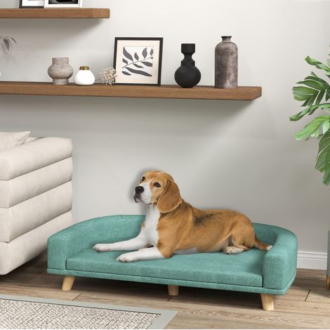 Divano per cani 98x67x25 cm in poliestere verde con cuscino sfoderabile - MEUBLIV (1/5)