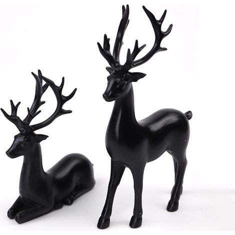 Paquete de 2 estatuas de renos en negro brillante: decoración moderna para sala de estar, dormitorio y oficina (1/2)