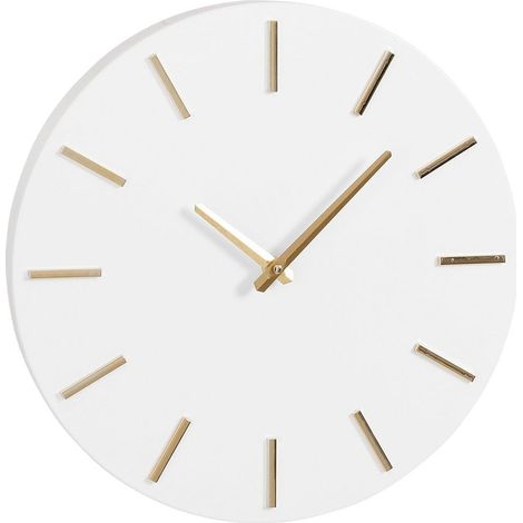 Horloge murale ronde en aluminium avec cadran blanc et aiguilles dorées Ø 35,5 cm - PANGIVO (1/4)