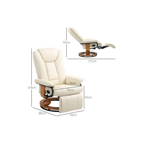Fauteuil relax pivotant crème en similicuir avec dossier inclinable et repose-pieds, jusqu'à 150 kg pour salon et séjour (1/5)