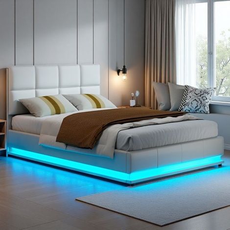 Letto Doppio 140x190 - Cofanetto Adulti - Rete Rinforzata - Illuminazione a LED - Design Moderno