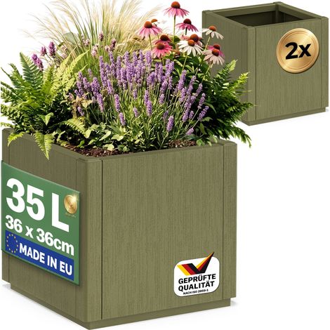 CASARIA® Fioriera Ethica 80x36x36cm 35L o 80L Vaso fioriere per piante resistente alle intemperie base drenante vasi in plastica riciclata resistente ai raggi UV 2x Olivgrün 35 L (de) (1/5)