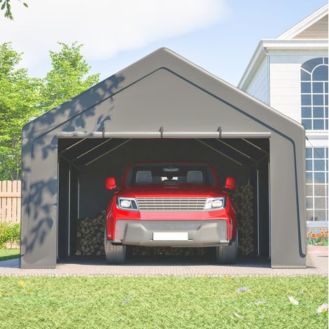 Carport 13 x 25 Fuß mit abnehmbaren Seitenwänden, verzinkter Stahlrahmen, grau HAVRYA (1/5)