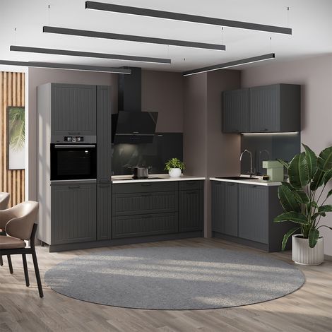 Cucina Fame-Line, Grigio scuro/Bianco, 220 x 120 cm, PL Antracite, Vicco (1/5)