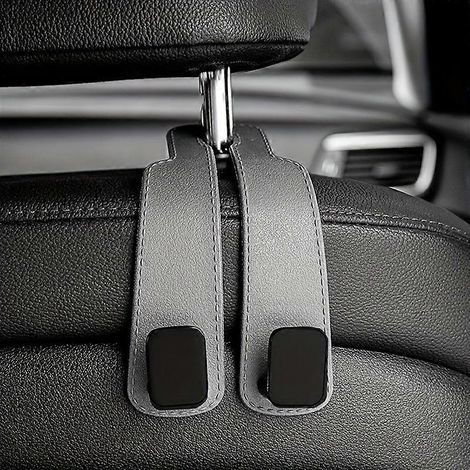 (1 pièce, marron-1) Crochets pour appuie-tête de voiture, organisateur de siège robuste en similicuir avec boucle magnétique, crochets de suspension pour sacs, portefeuilles et manteaux (1/5)