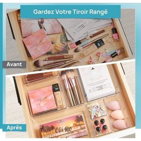Vtopmart Schubladen-Organizer, 15er-Pack – 4 Größen, transparente Kunststoff-Aufbewahrung – ideal für Badezimmer, Schminktisch, Büro, Küche, Werkzeug und Make-up (1/4)