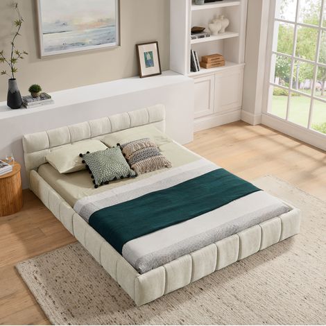 lit adulte 140x200 chenille beige rembourre bois fer HAVRYA (1/5)