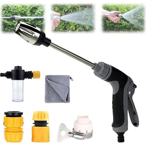 Nettoyeur Haute Pression Portable, Lance Haute Pression pour Tuyau d'Arrosage, Turn Any Hose Into a High-Pressure Water Jet, pour Gouttière, Terrasse, Voiture, Animal Domestique (Métal) (1/5)