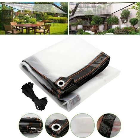 Bche transparente illets - 1 x 2m - Bche polythylne impermable - Rsistante aux intempries - Pour terrasses, balcons, tonnelles, salons de jardin - Avec corde (1/4)